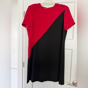 Jones New York Red and Black Diagonal Colorblock Midi Dress